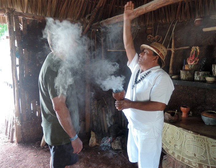 Incense blessing by Mayan elder...or am I just getting asphyxiated? Cough, cough...